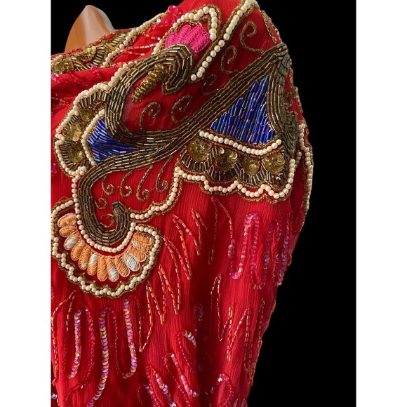 Blouse Womens Plus Size XL Silk Sequins Beaded Embroidered Vintage Gatsby - Picture 6 of 16